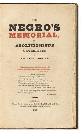 (ABOLITION.) [Thomas Fisher.] The Negro's Memorial or Abolitionist's Catechism, by an Abolitionist.                                              